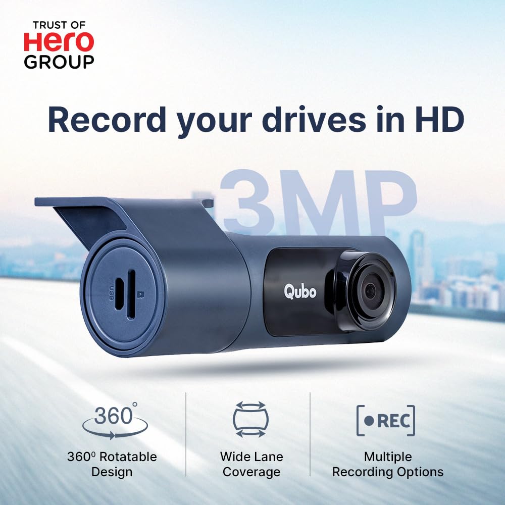 Qubo (2025 Edition) Car Dash Camera Pro 2K Resolution QHD Dash Cam from Hero Group | Made in India | USB Input | Wide Angle View