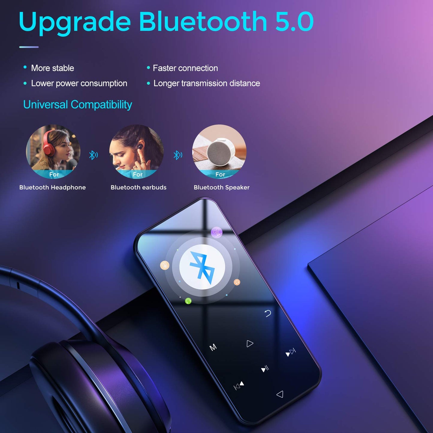 RUIZU D19, 32GB MP3 Player with Bluetooth 5.0 Max 32GB