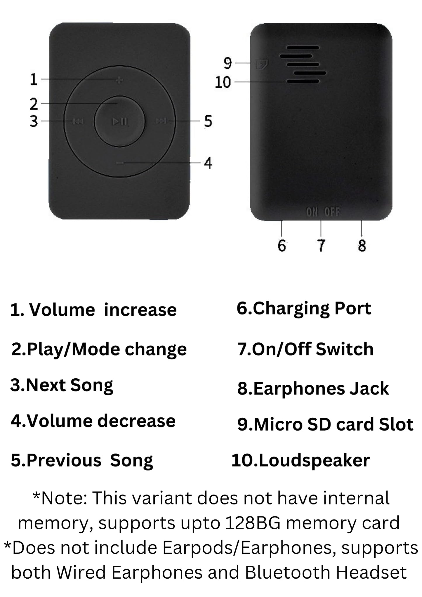 Xzor® Bluetooth Player - Built-in Speaker, Automatic Pairing MP3 Player - Black